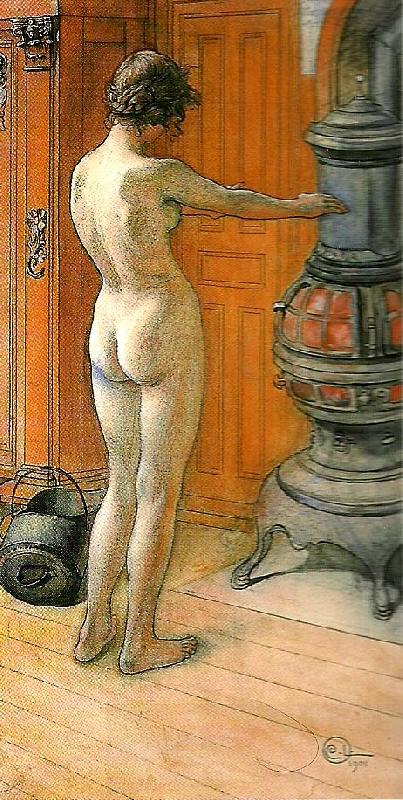 Carl Larsson leontine staende , naken rygg- naken flicka framfor kamin- framfor kaminen China oil painting art